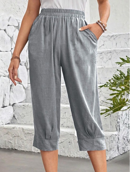 Linen Feeling Silk Cotton Capri Pants 